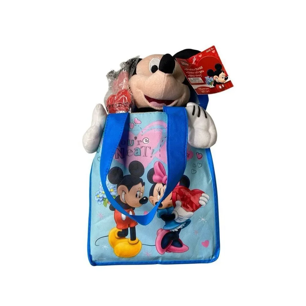 Disney Mickey Mouse Valentine Gift Set Plush Tote Bag Candy Hearts Blue Nwt